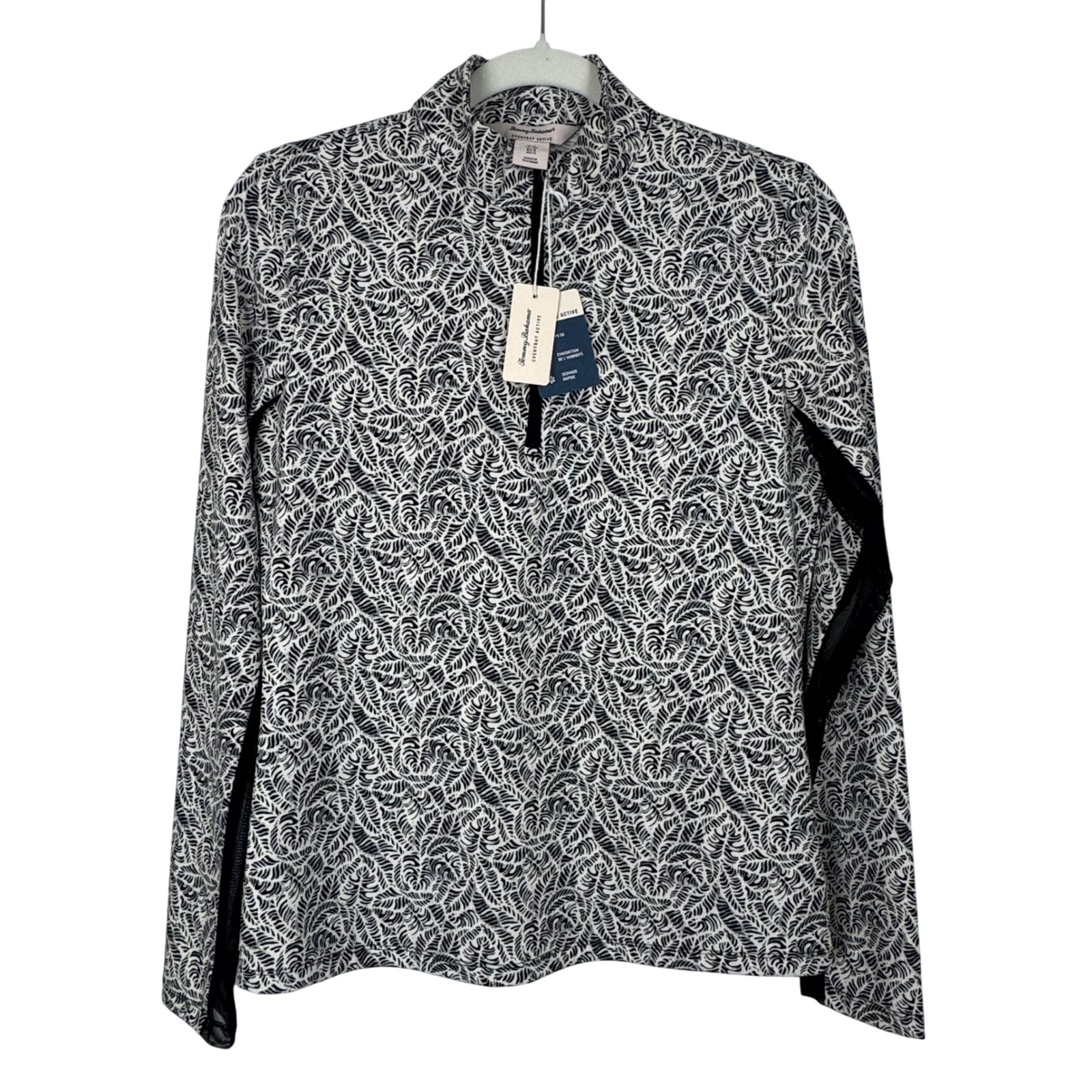 Tommy Bahama Everyday Active Women S Black Leaf Print Quarter Zip Pullover Top
